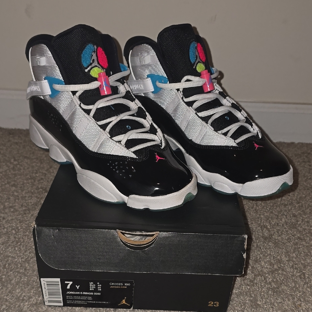 💖 Jordan 6 Rings – White/Black/Hyper Pink – Size 7Y – LIKE NEW